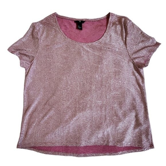 H&M Metallic Pink Short Sleeve Top in Size L - Picture 1 of 10